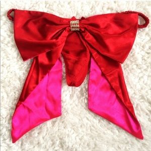 Vic Sec Cupid Satin Crystal BowTie Thong Sz.Large